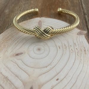 Gold Cuff Cable Bangle with Criss cross detail
